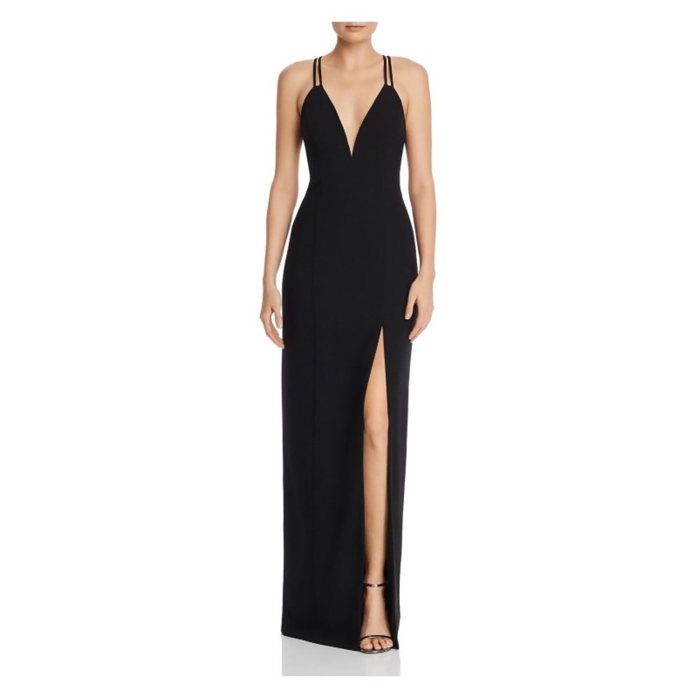 Aidan by Aidan Mattox Cutout-Back V-Neck Column Gown